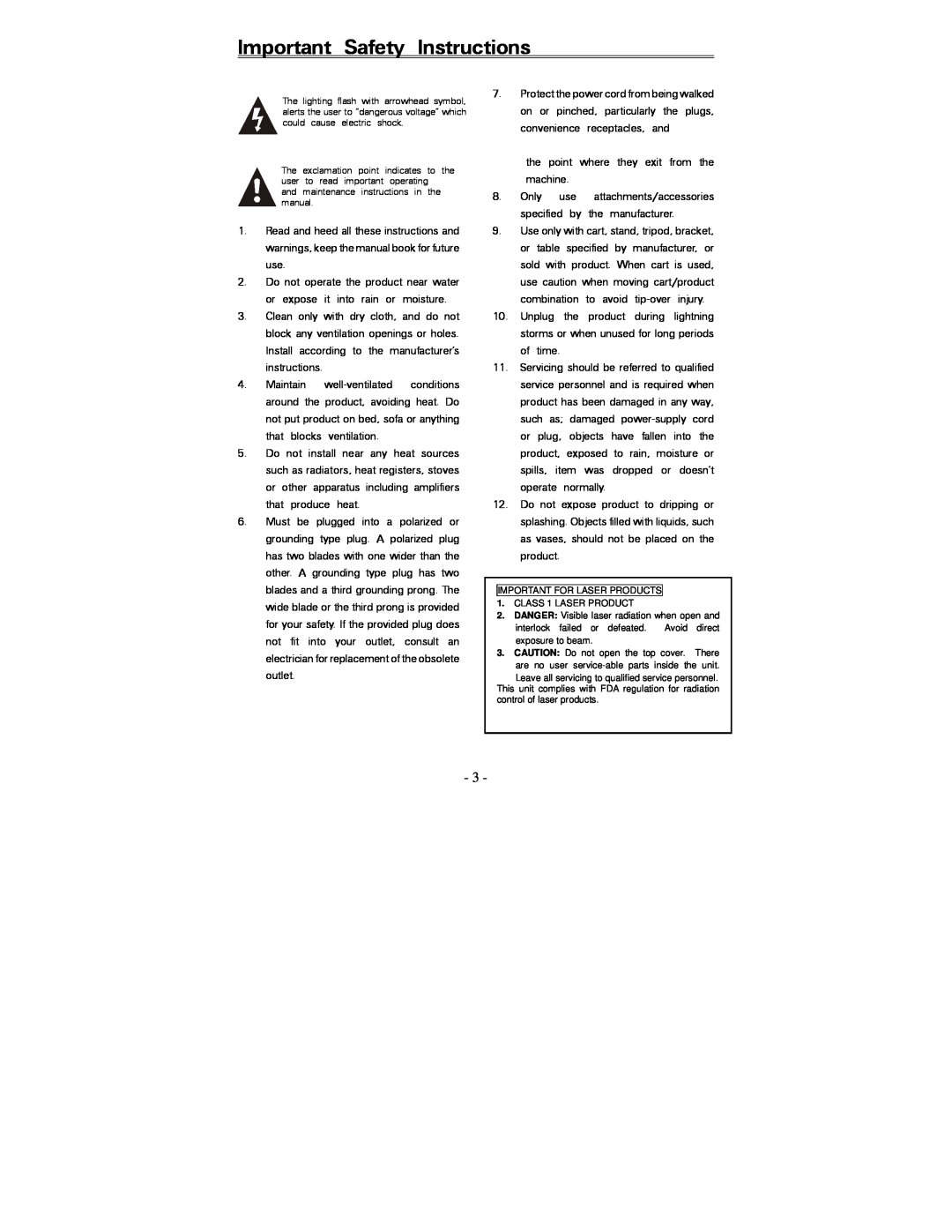 Polaroid PDV-0820T operation manual Important Safety Instructions 