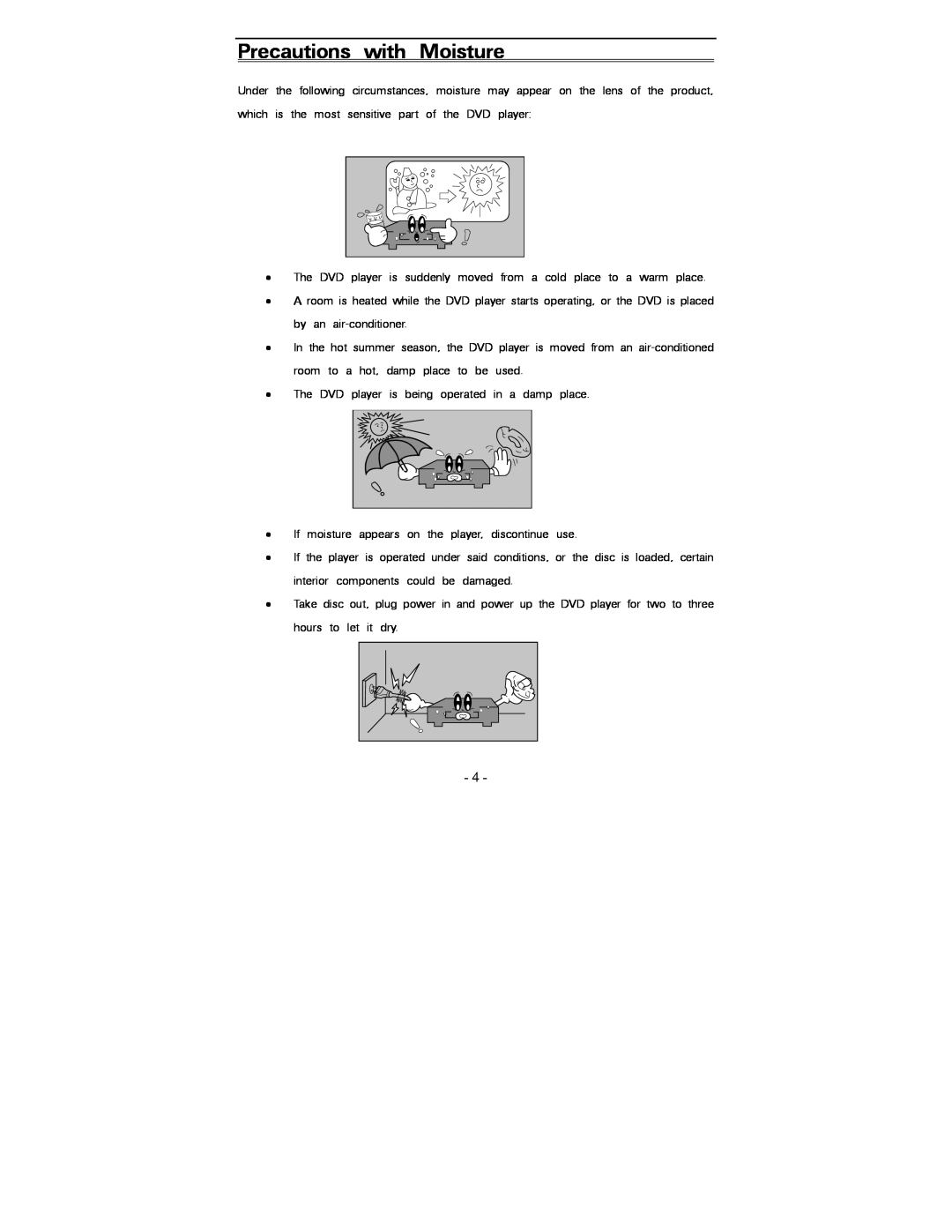 Polaroid PDV-0820T operation manual Precautions with Moisture 