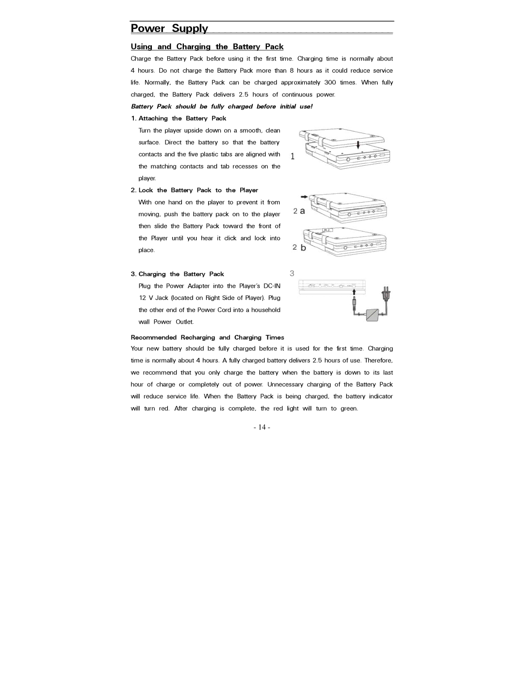 Polaroid PDV-0821T operation manual Power Supply, Using and Charging the Battery Pack 