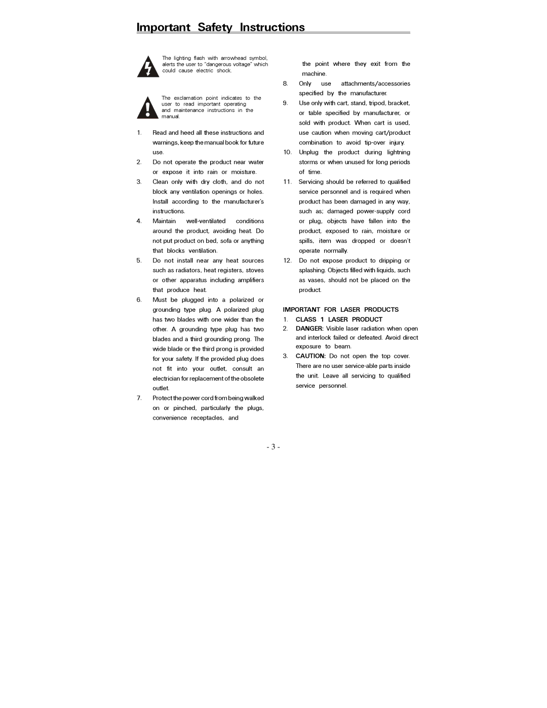 Polaroid PDV-0821T operation manual Important Safety Instructions 