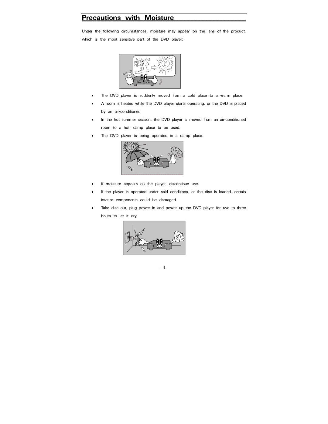 Polaroid PDV-0821T operation manual Precautions with Moisture 