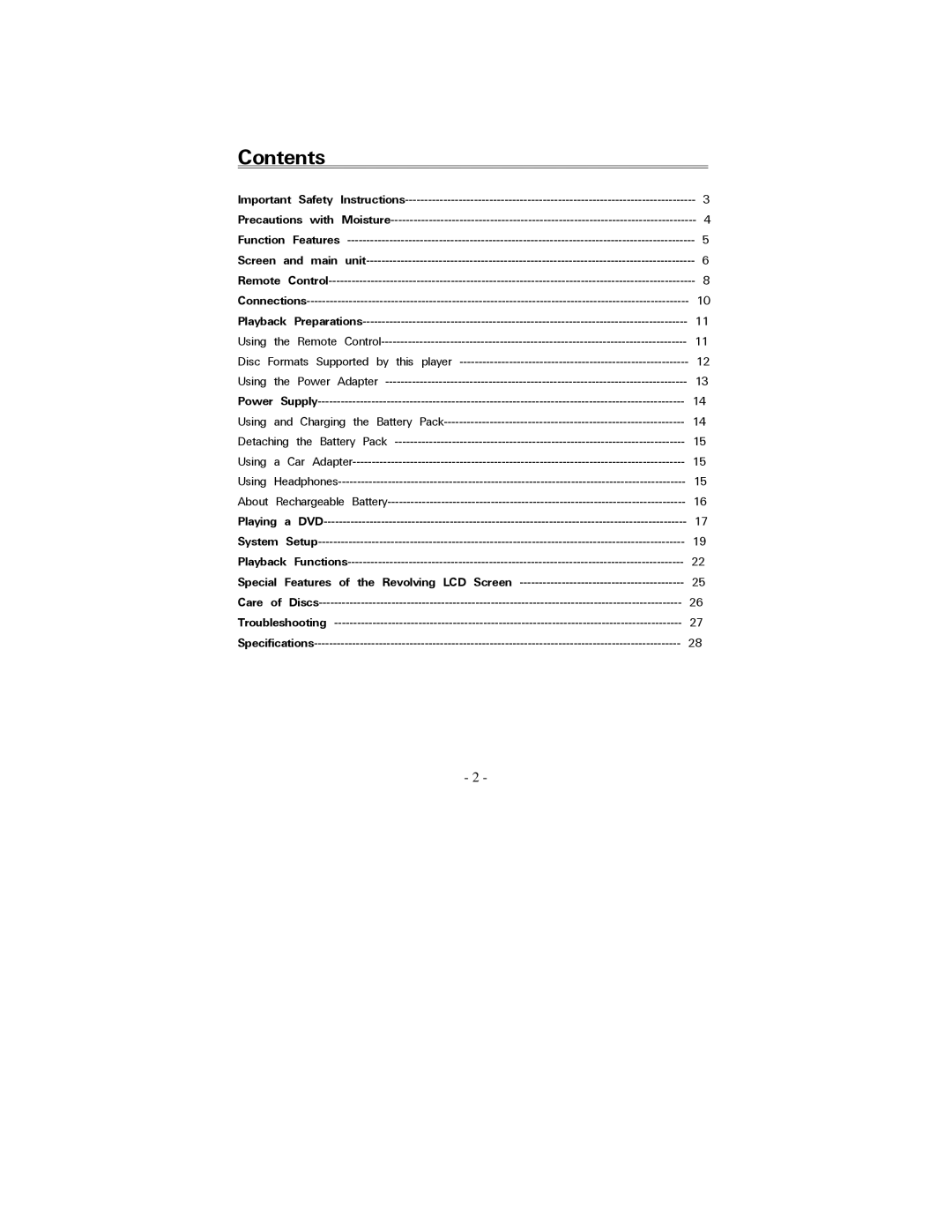 Polaroid PDV-088PT operation manual Contents 