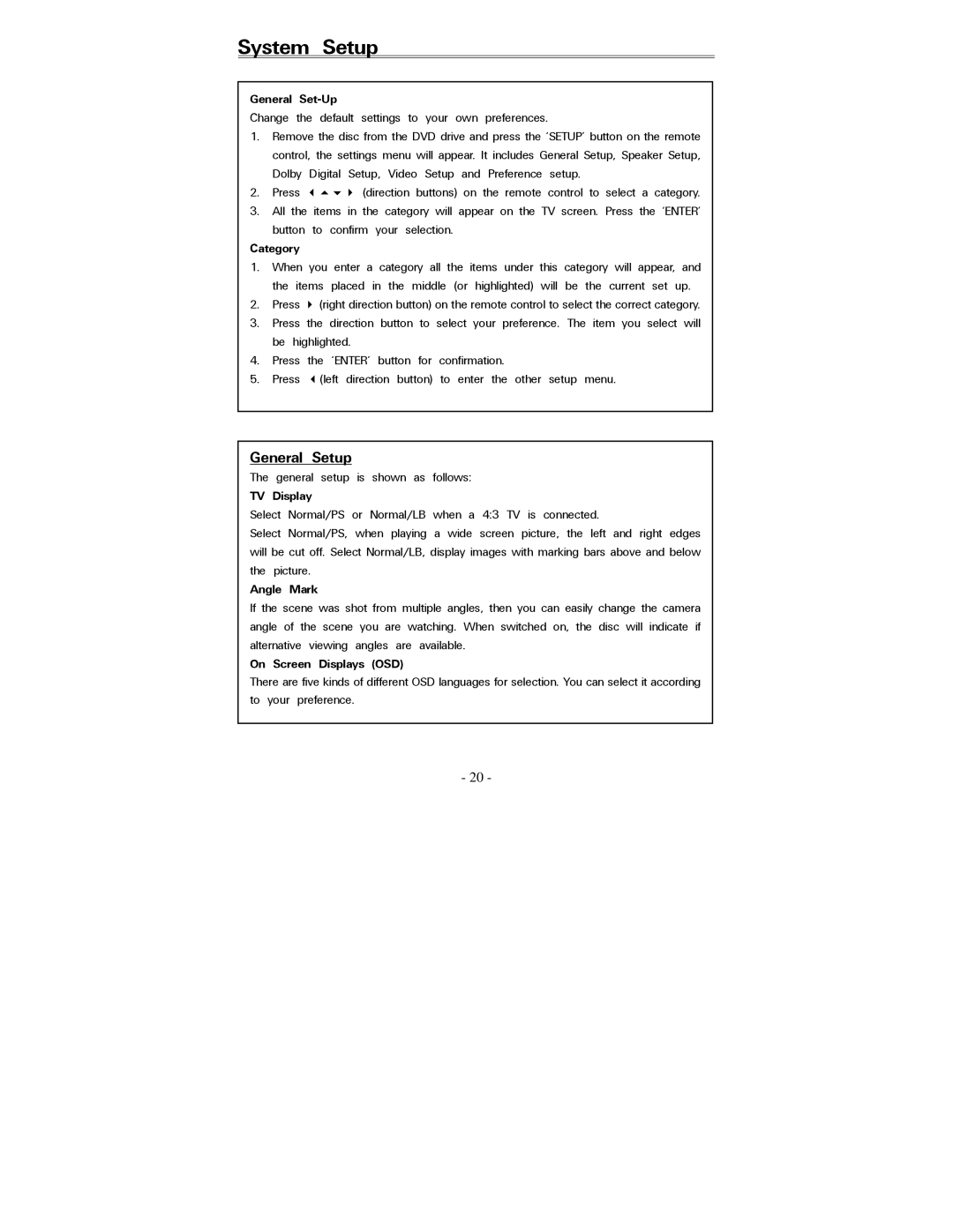 Polaroid PDV-088PT operation manual System Setup, General Setup 