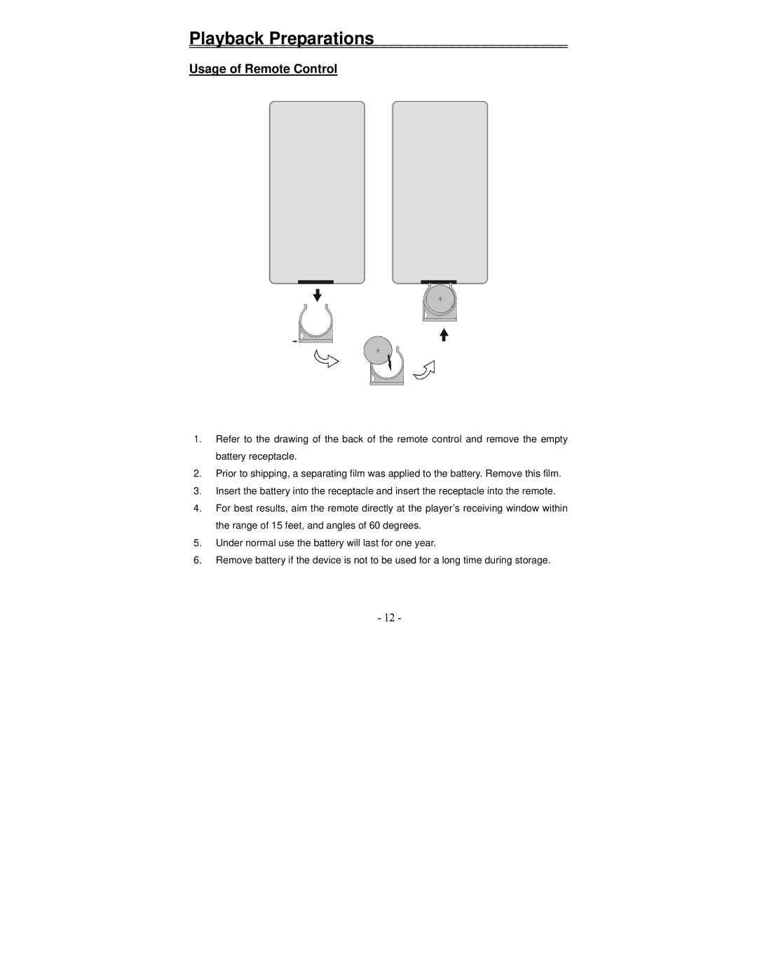 Polaroid PDV-1002A manual Playback Preparations, Usage of Remote Control 