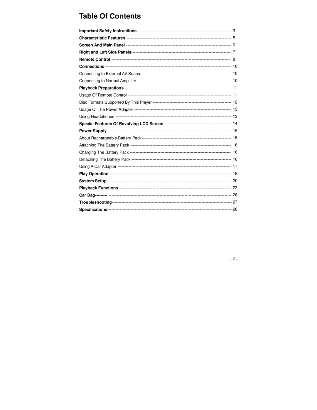 Polaroid PDV-1002A manual Table Of Contents 