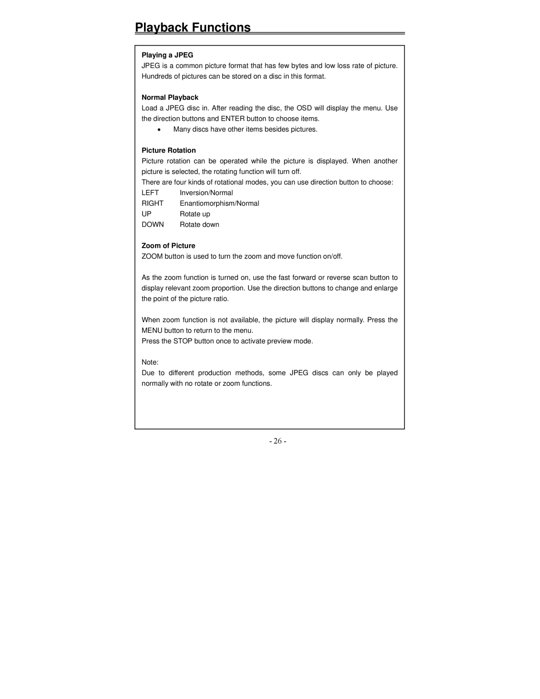 Polaroid PDV-1002A manual Playing a Jpeg, Normal Playback, Picture Rotation, Zoom of Picture 