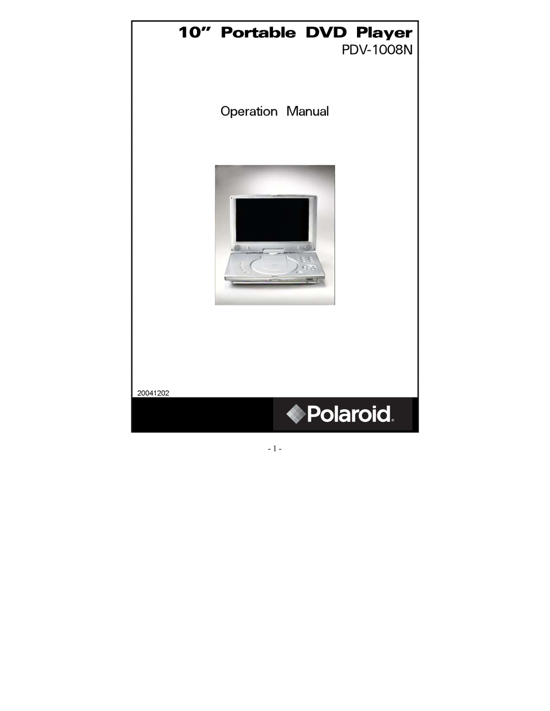 Polaroid PDV-1008N operation manual Portable DVD Player 