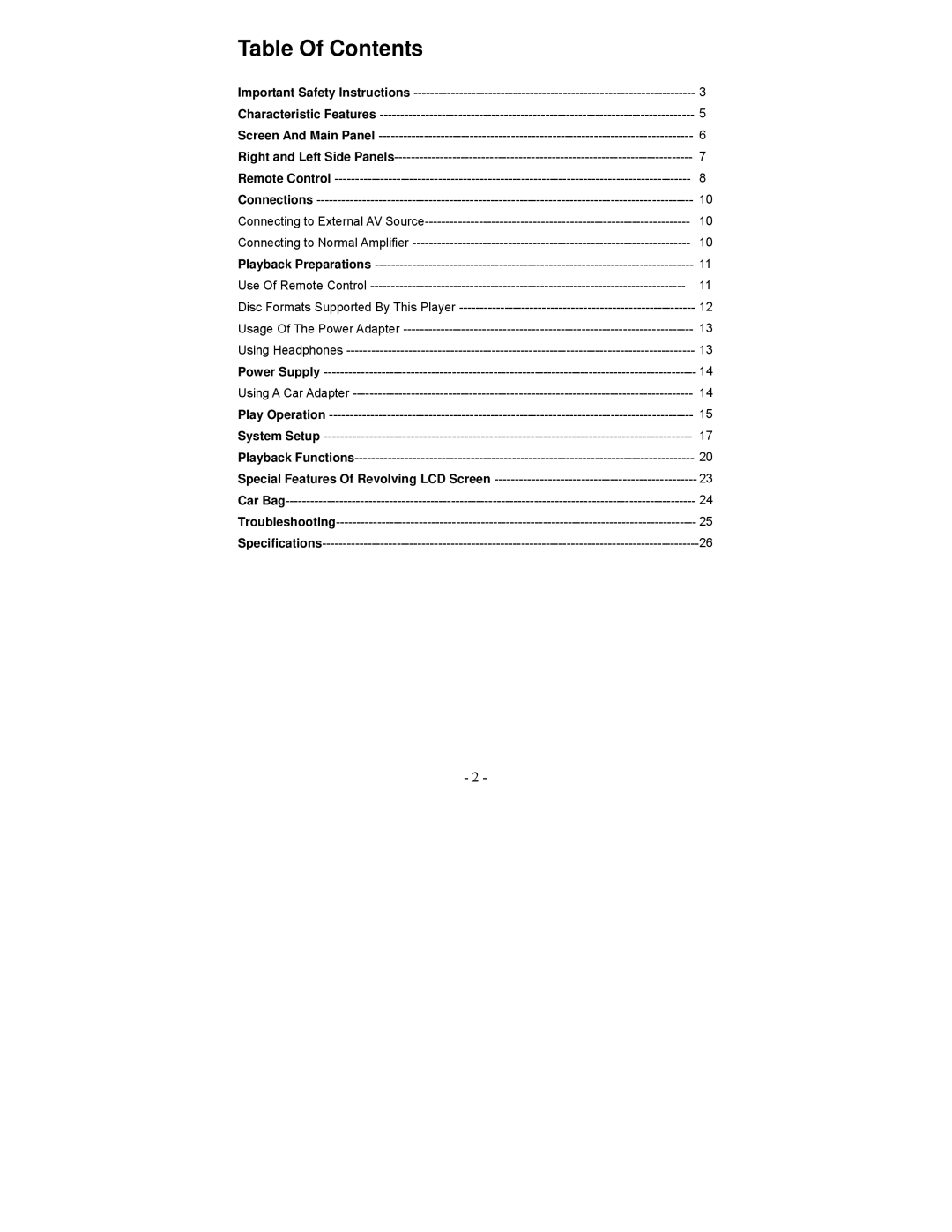 Polaroid PDV-1008N operation manual Table Of Contents 