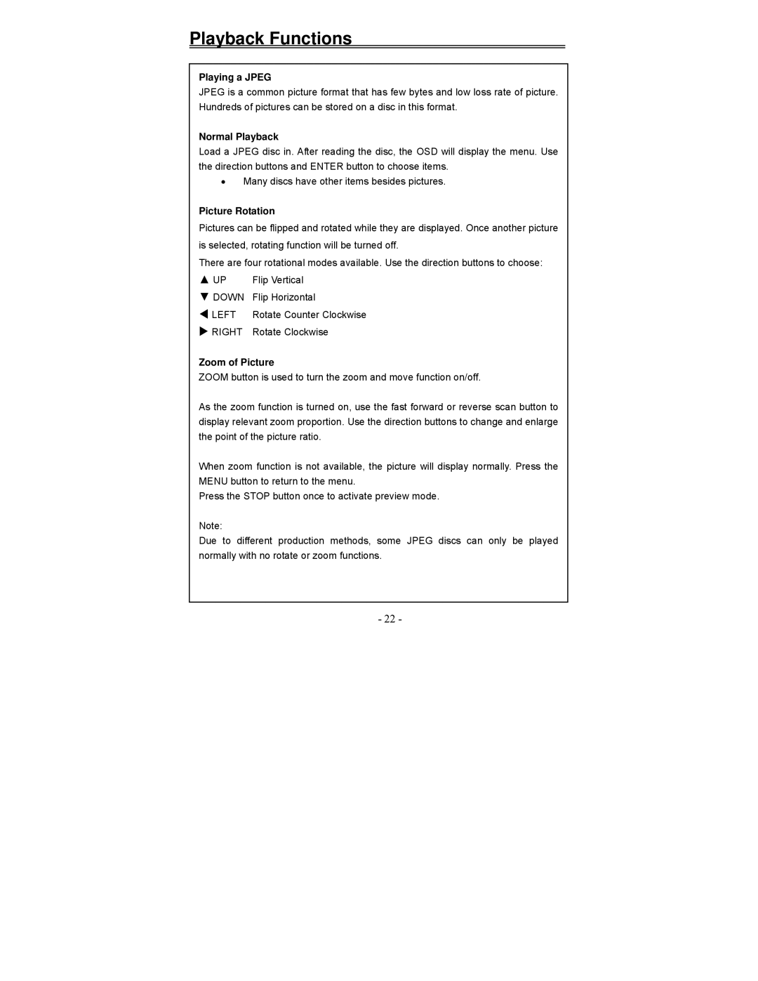 Polaroid PDV-1008N operation manual Playing a Jpeg, Normal Playback, Picture Rotation, Zoom of Picture 