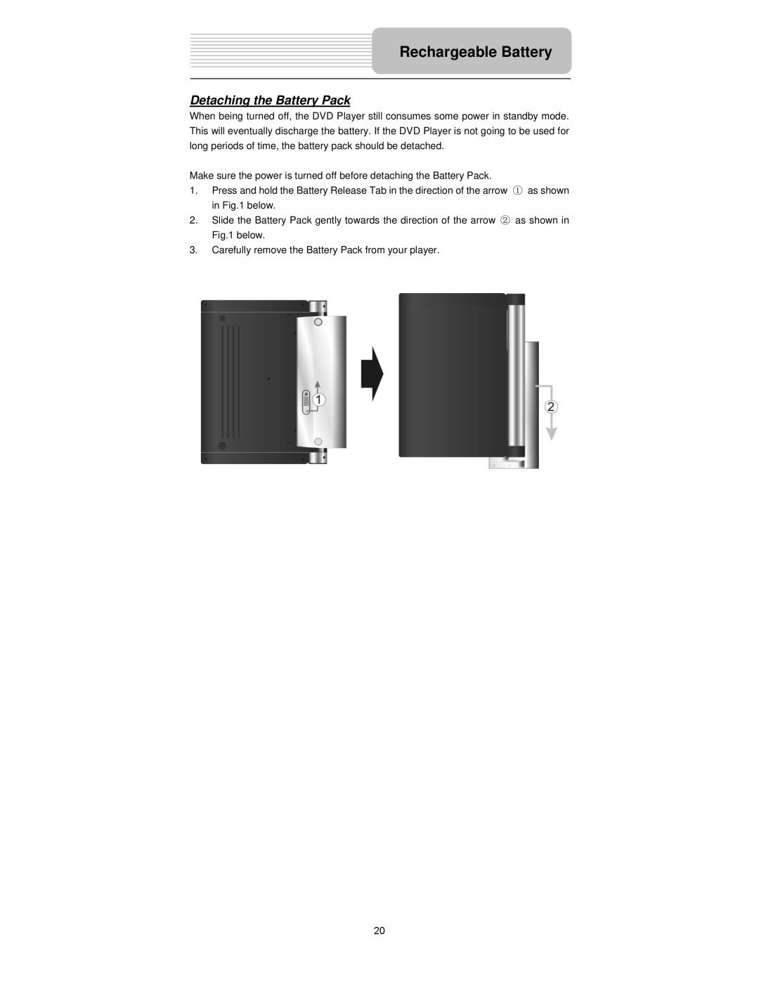 Polaroid PDX-0073 user manual Detaching the Battery Pack 