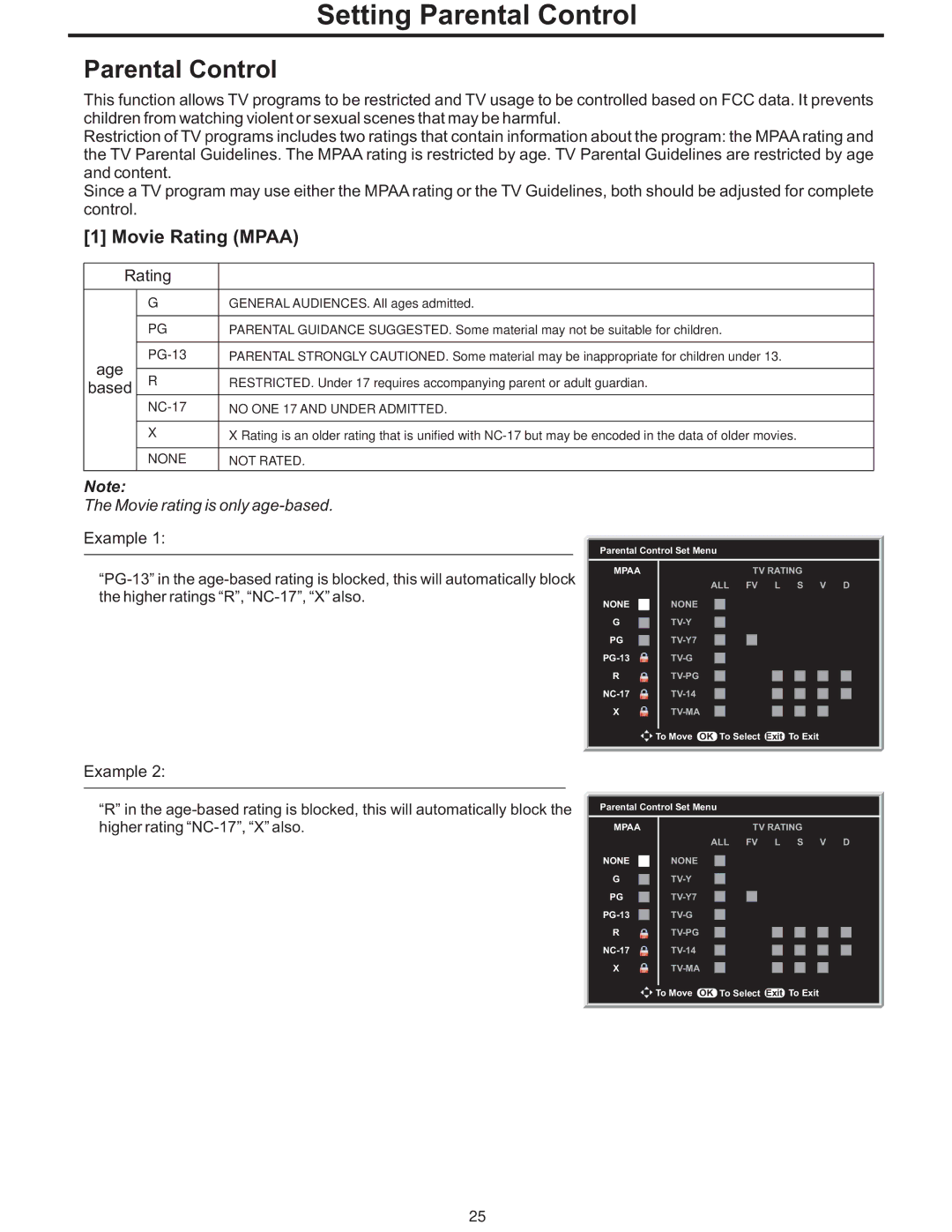 Polaroid PLA-4237 manual Setting Parental Control, Movie Rating Mpaa 