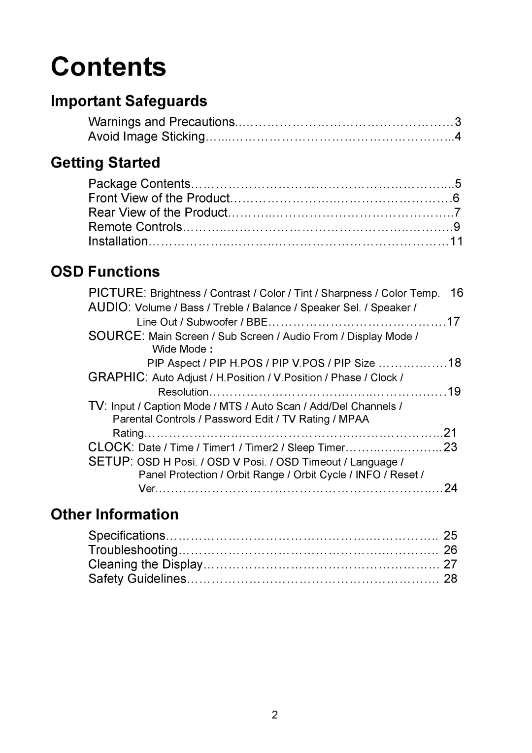 Polaroid PLA-4250A manual Contents 