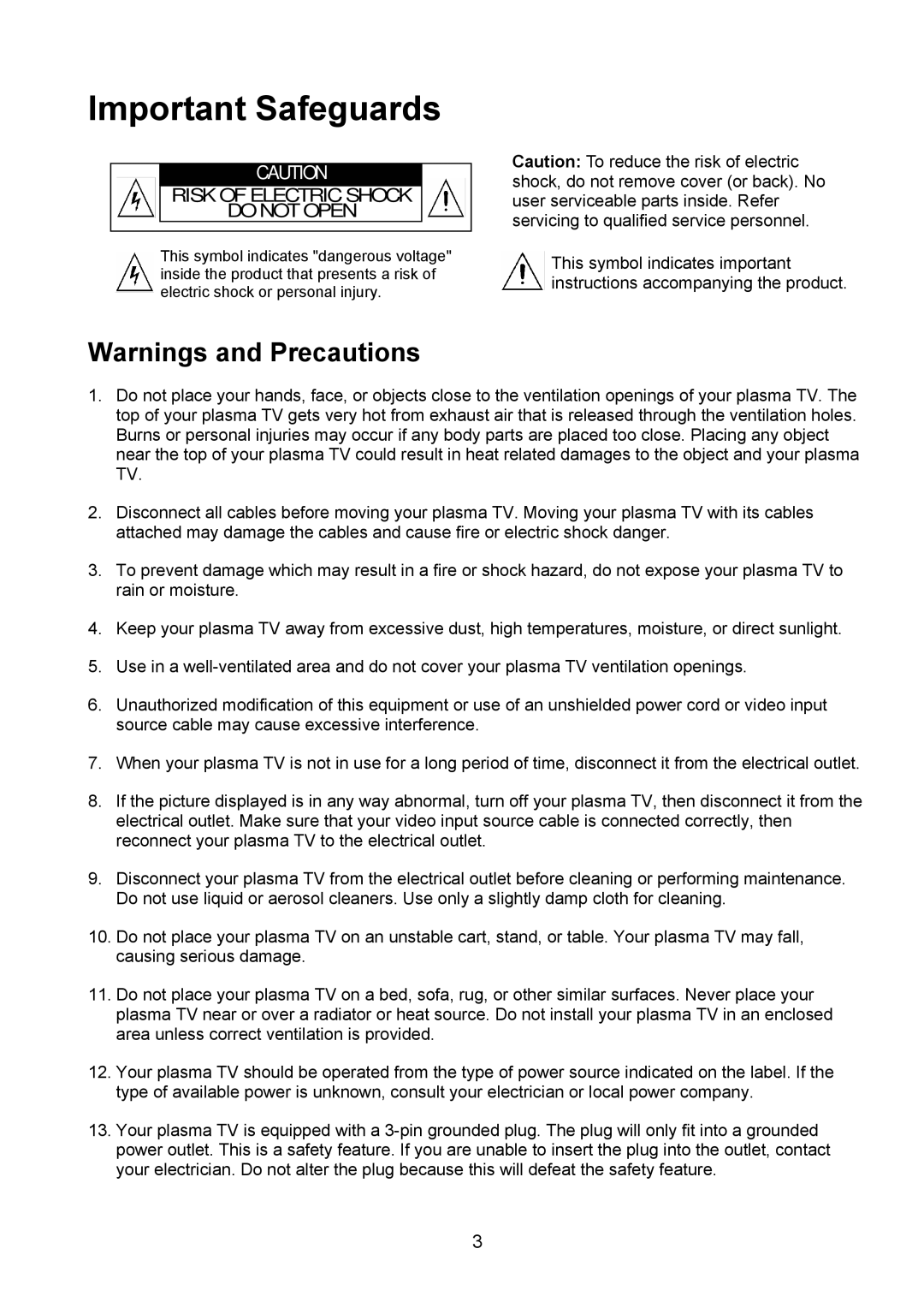 Polaroid PLA-4250A manual Important Safeguards 