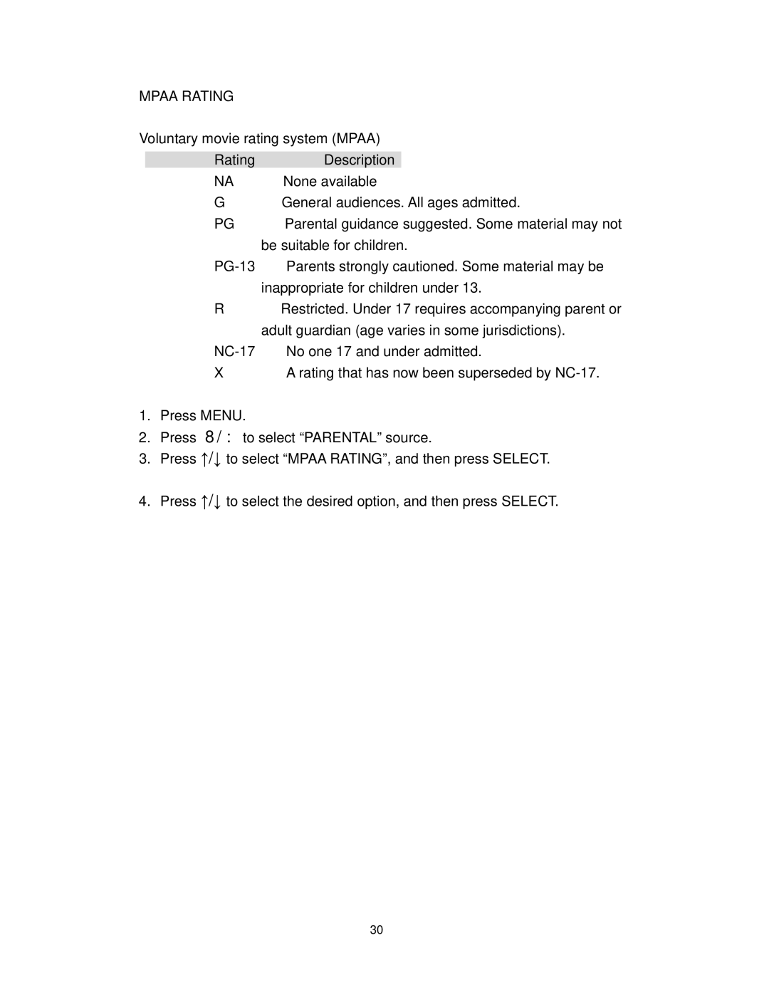 Polaroid PLA-4255BD operation manual Mpaa Rating 