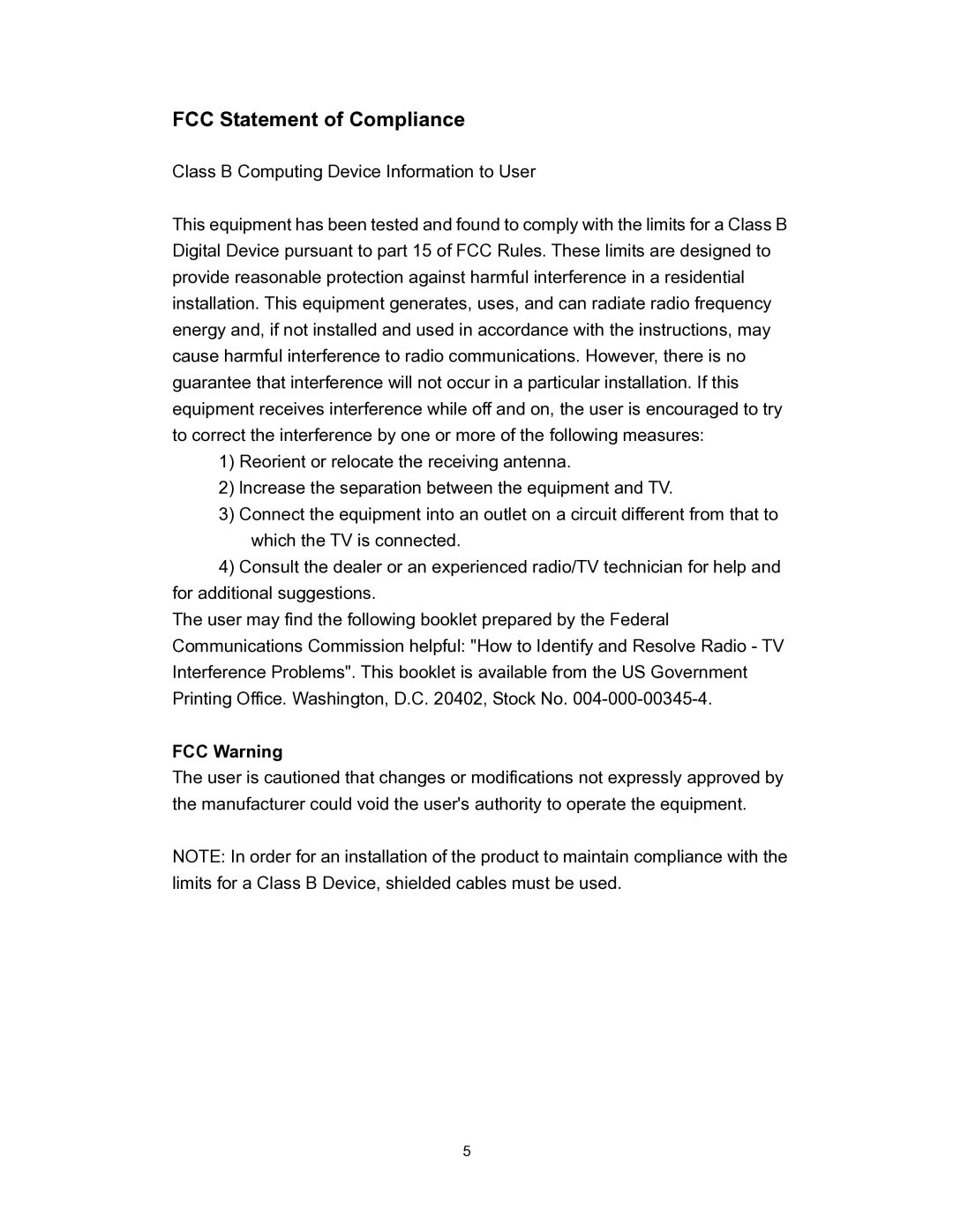 Polaroid PLA-4255BD operation manual FCC Statement of Compliance, FCC Warning 