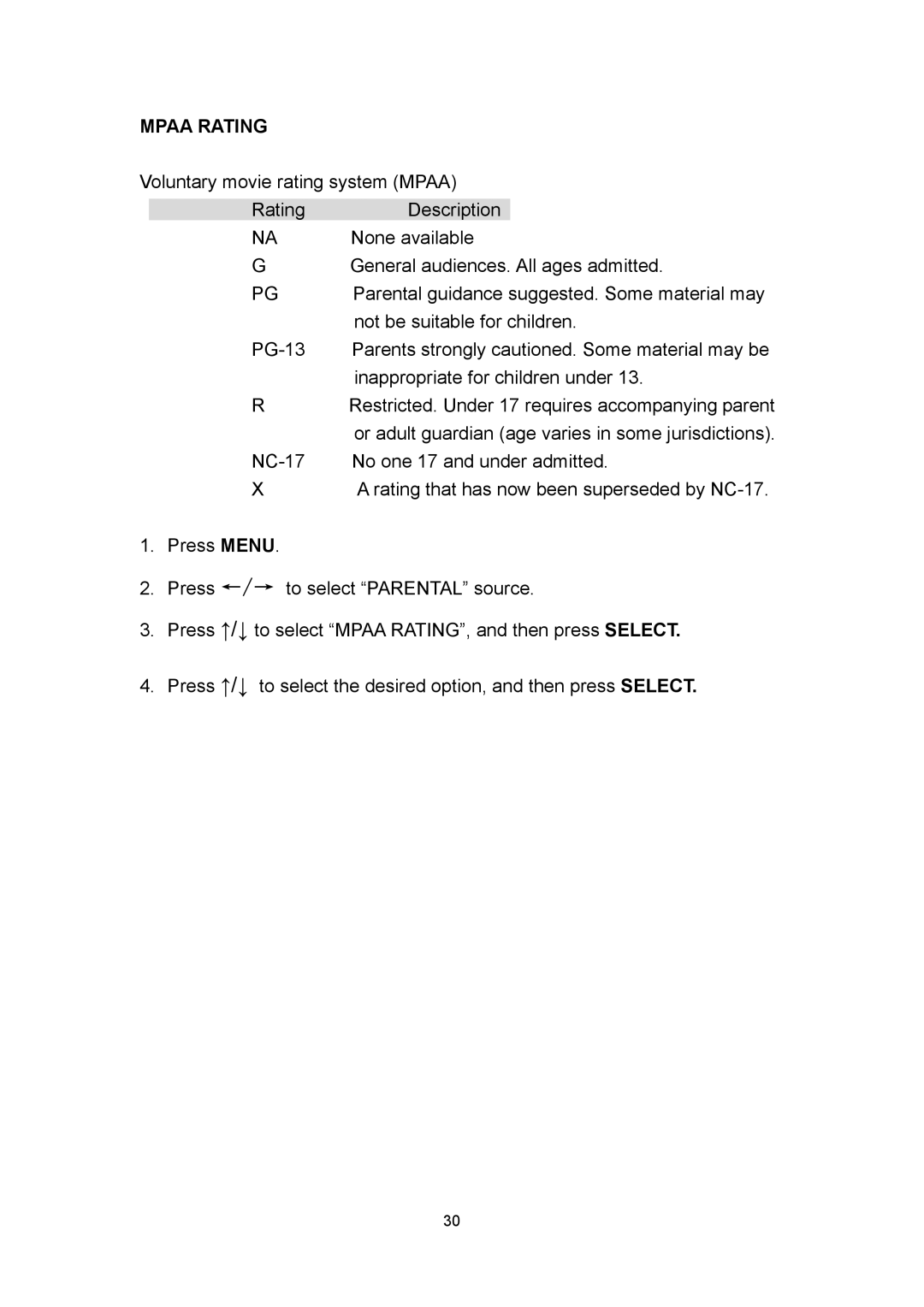 Polaroid PLA 4260 operation manual Mpaa Rating 