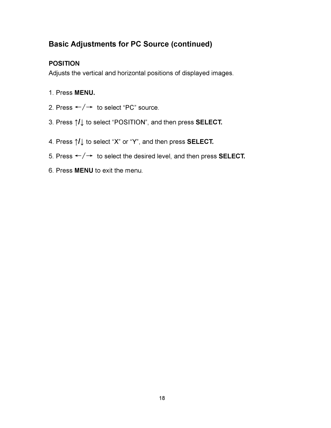 Polaroid PLA-4260MTR operation manual Position 