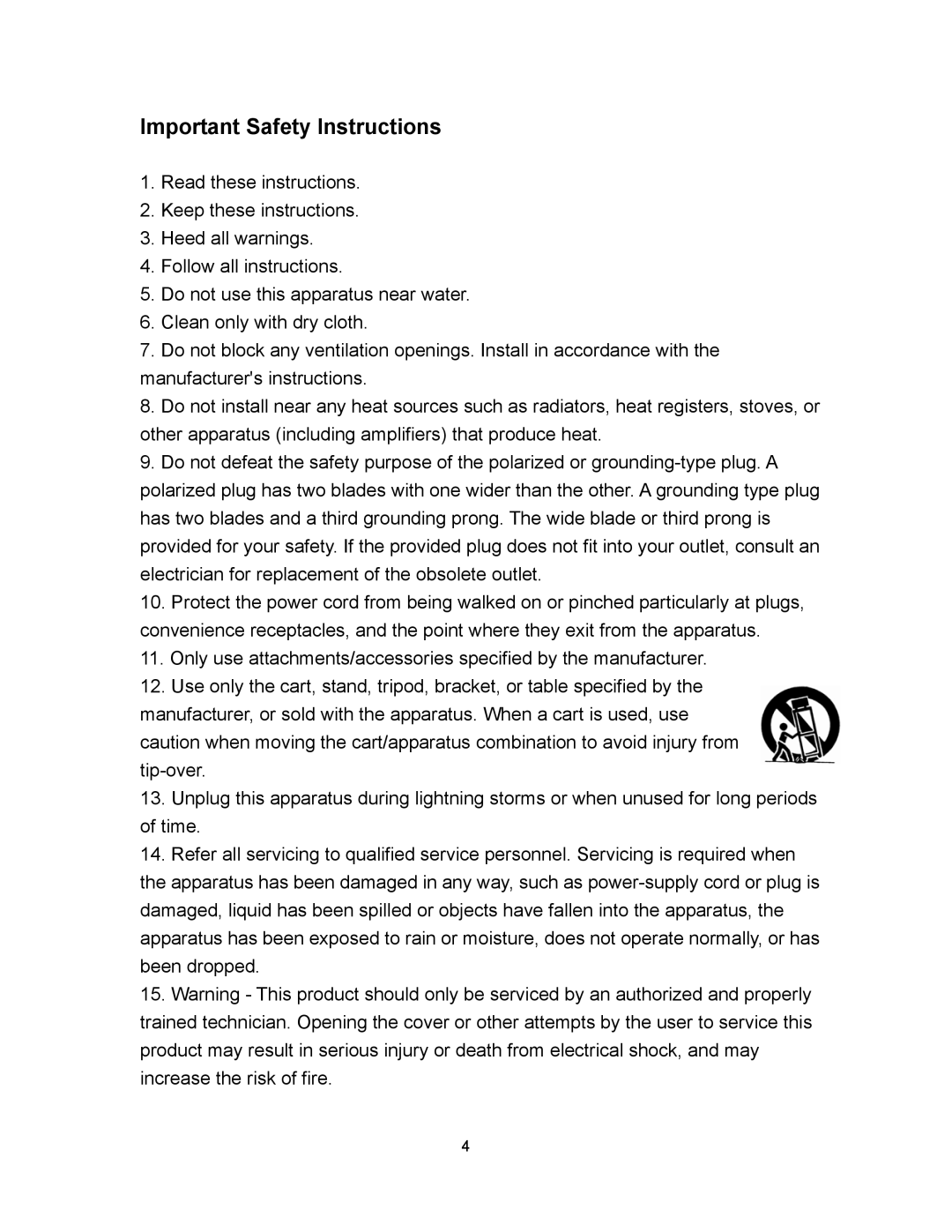 Polaroid PLA-4260MTR operation manual Important Safety Instructions 