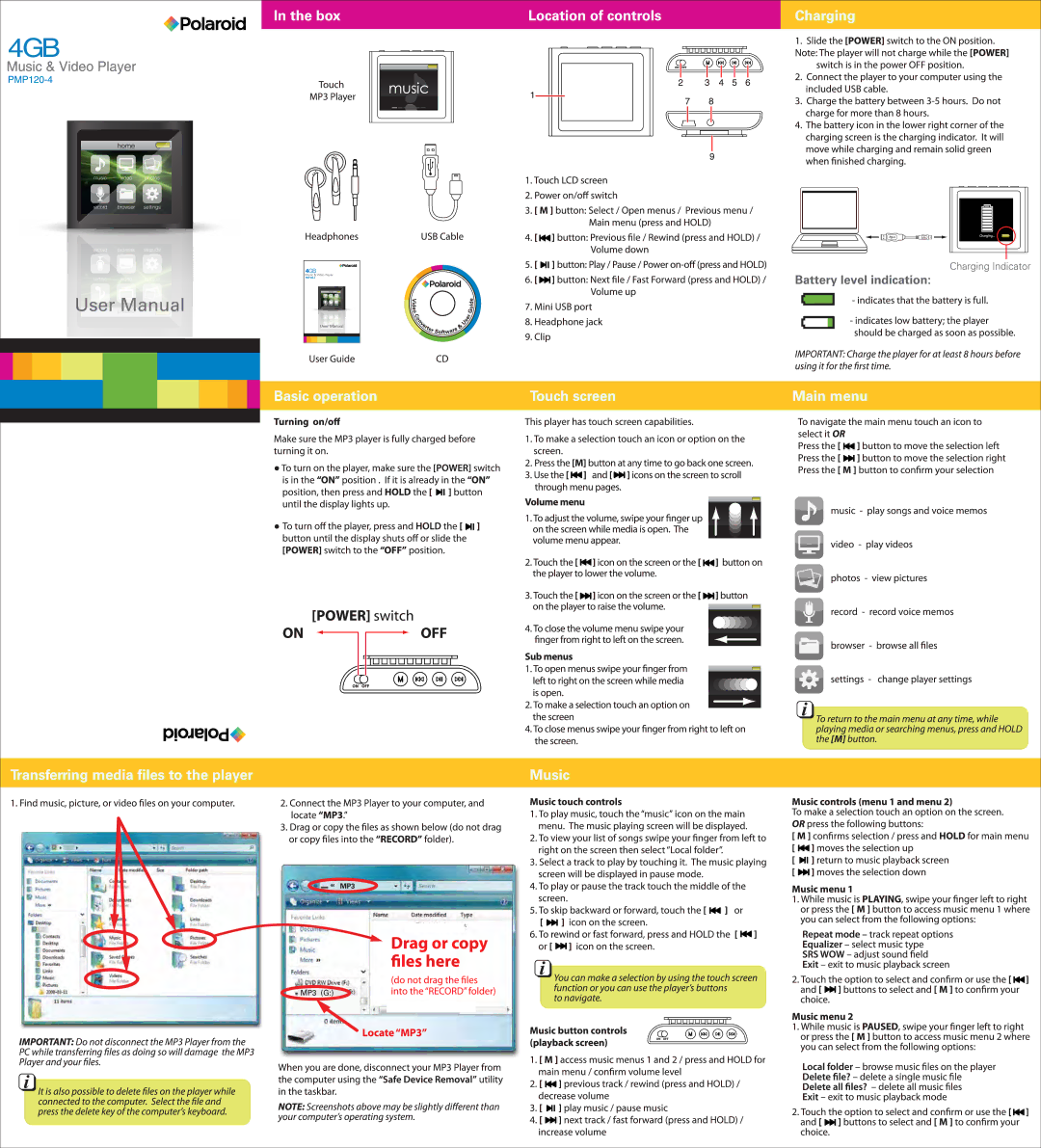 Polaroid PMP120-4 manual 