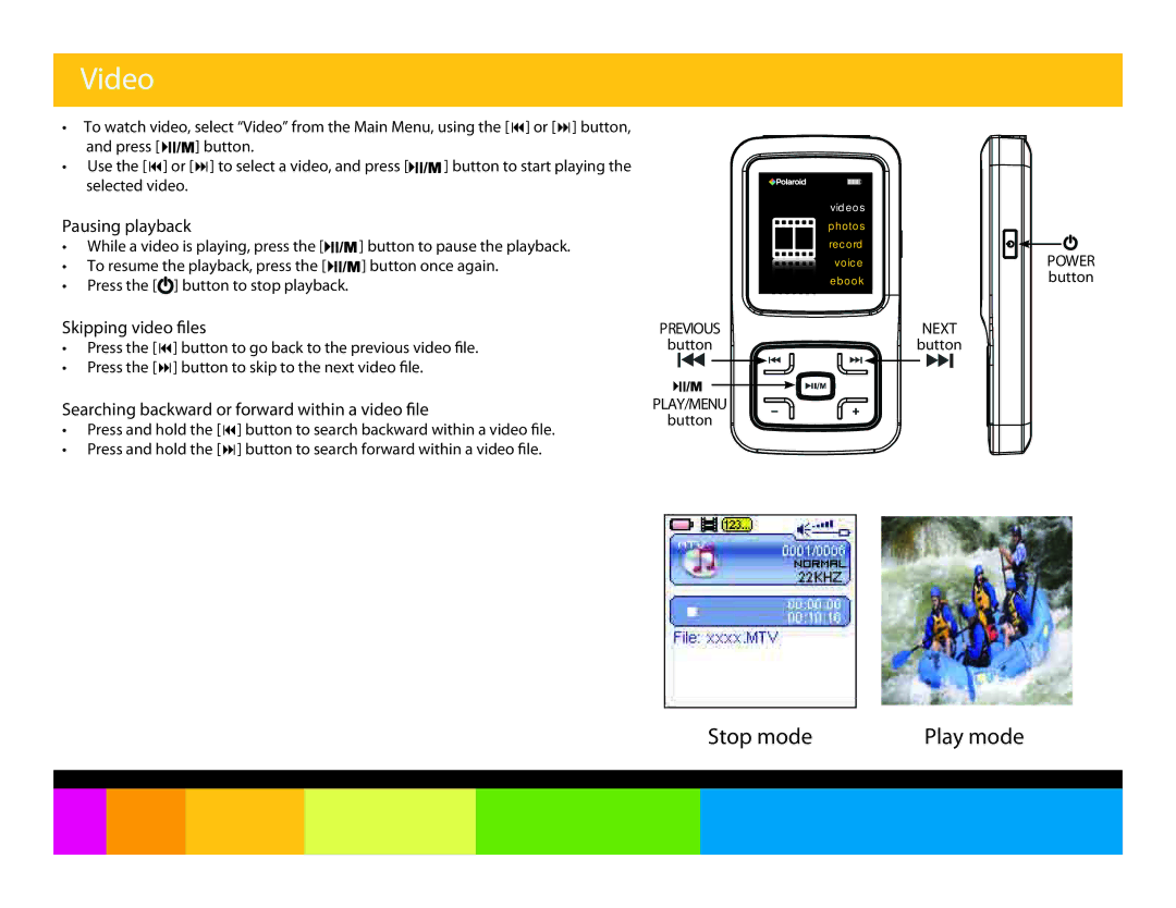 Polaroid PMP150, PMP151 manual Video, Skipping video les 