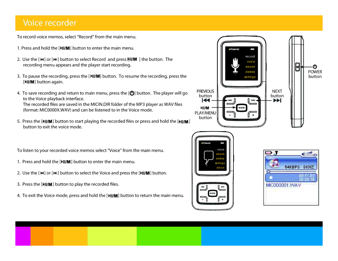 Polaroid PMP151, PMP150 manual Voice recorder 