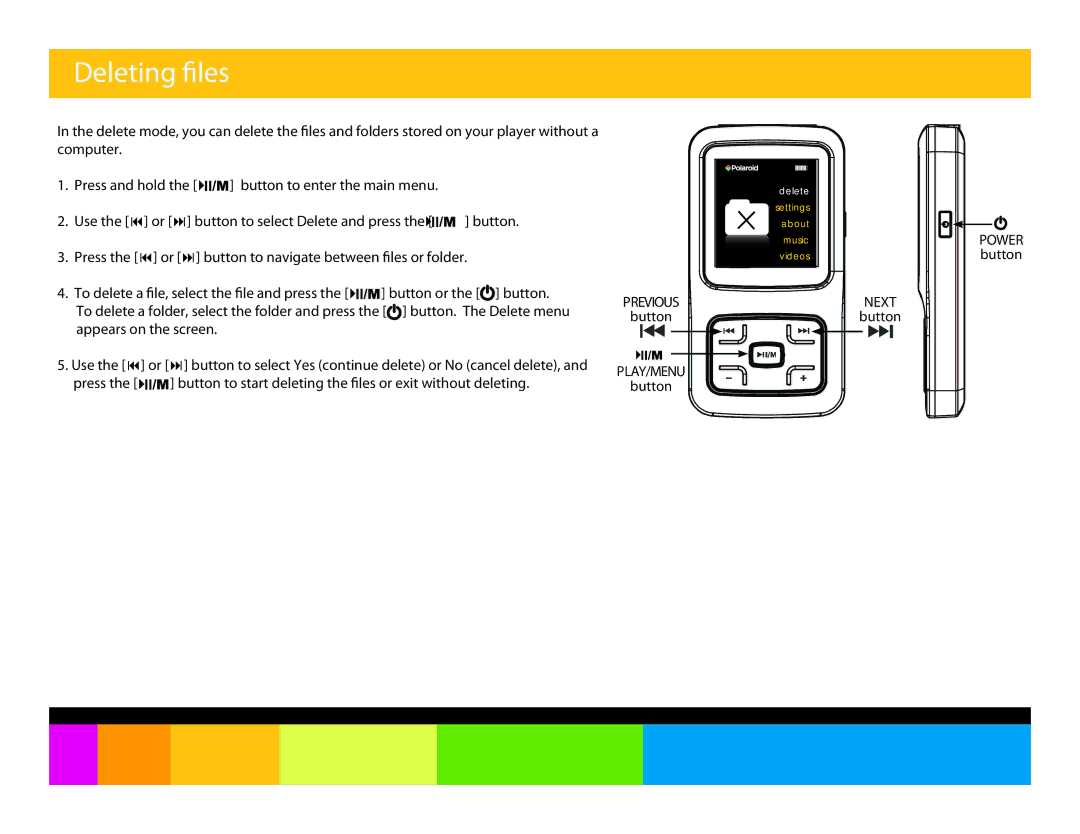 Polaroid PMP150, PMP151 manual Deleting les 