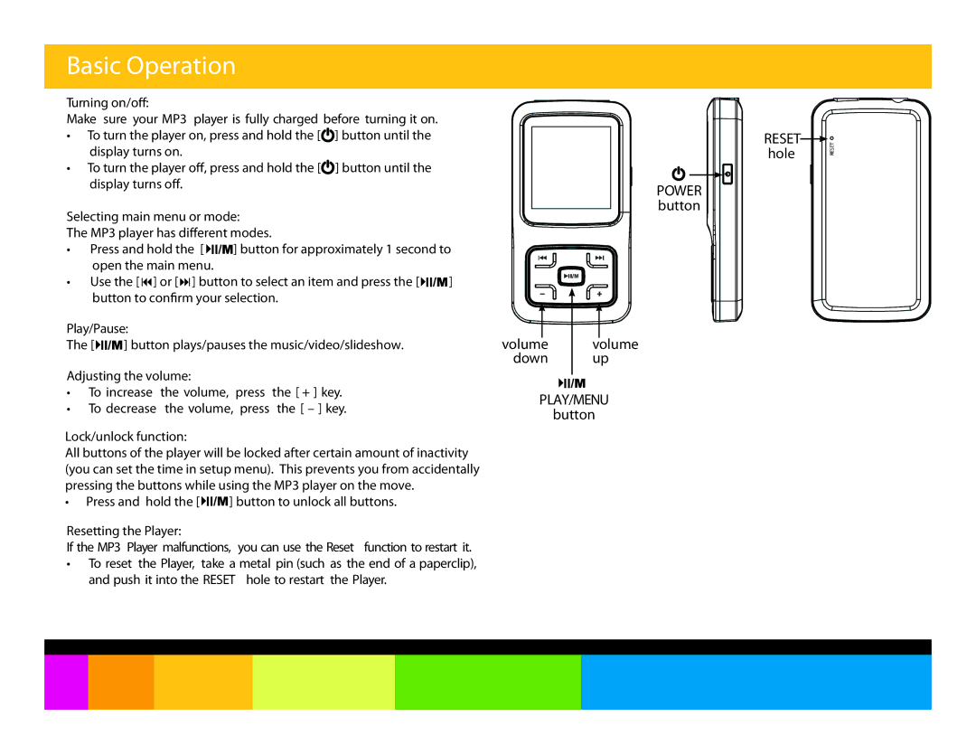 Polaroid PMP151, PMP150 manual Basic Operation, Turning on/o 