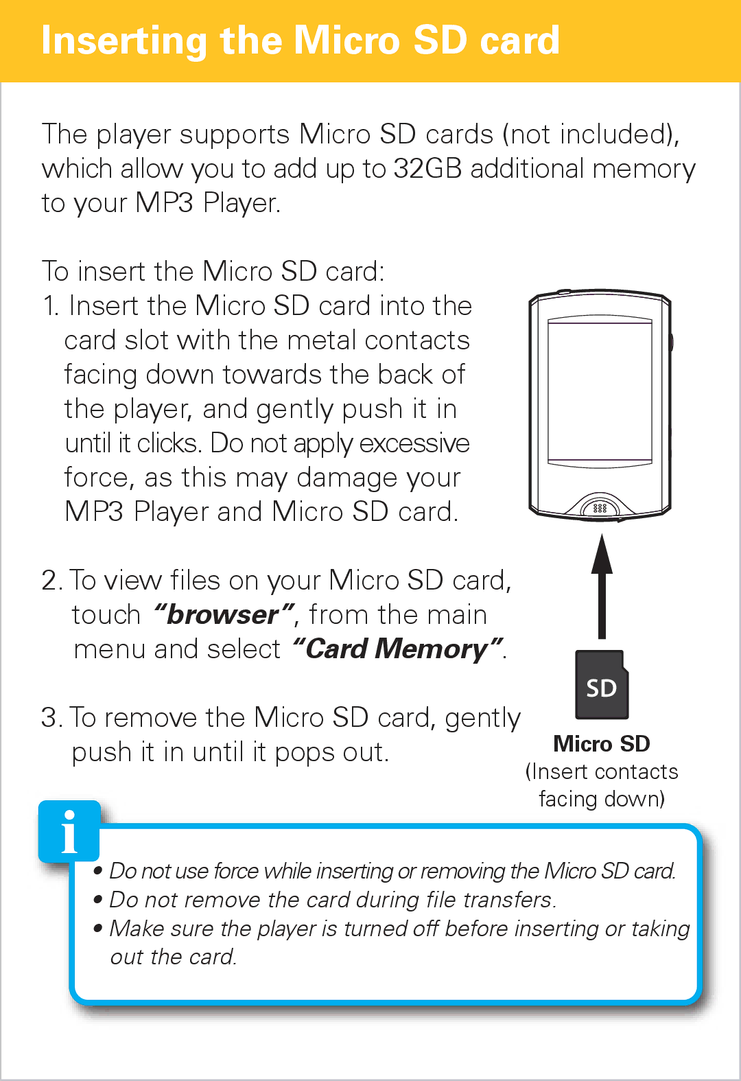 Polaroid PMP281-8 manual Inserting the Micro SD card 