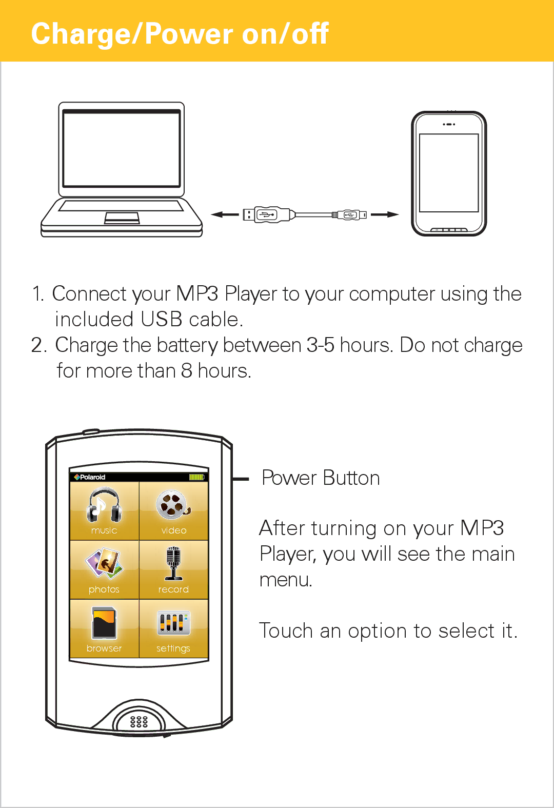 Polaroid PMP281-8 manual Charge/Power on/off 