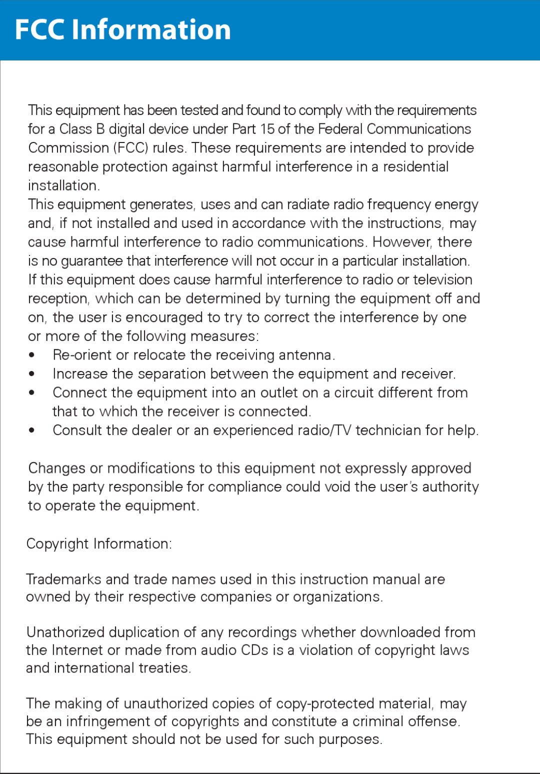 Polaroid PMP282-8 manual FCC Information 