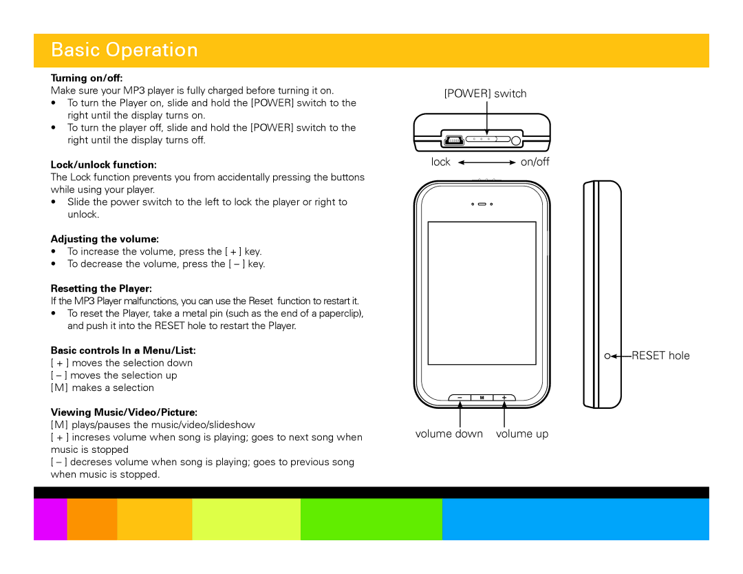 Polaroid PMP283C-4 manual Basic Operation, Turning on/off 