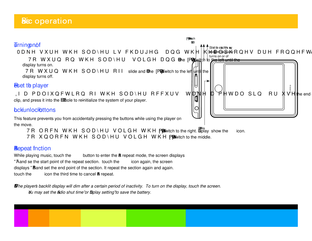 Polaroid PMP350-4 manual Basic operation, Turning on/off 