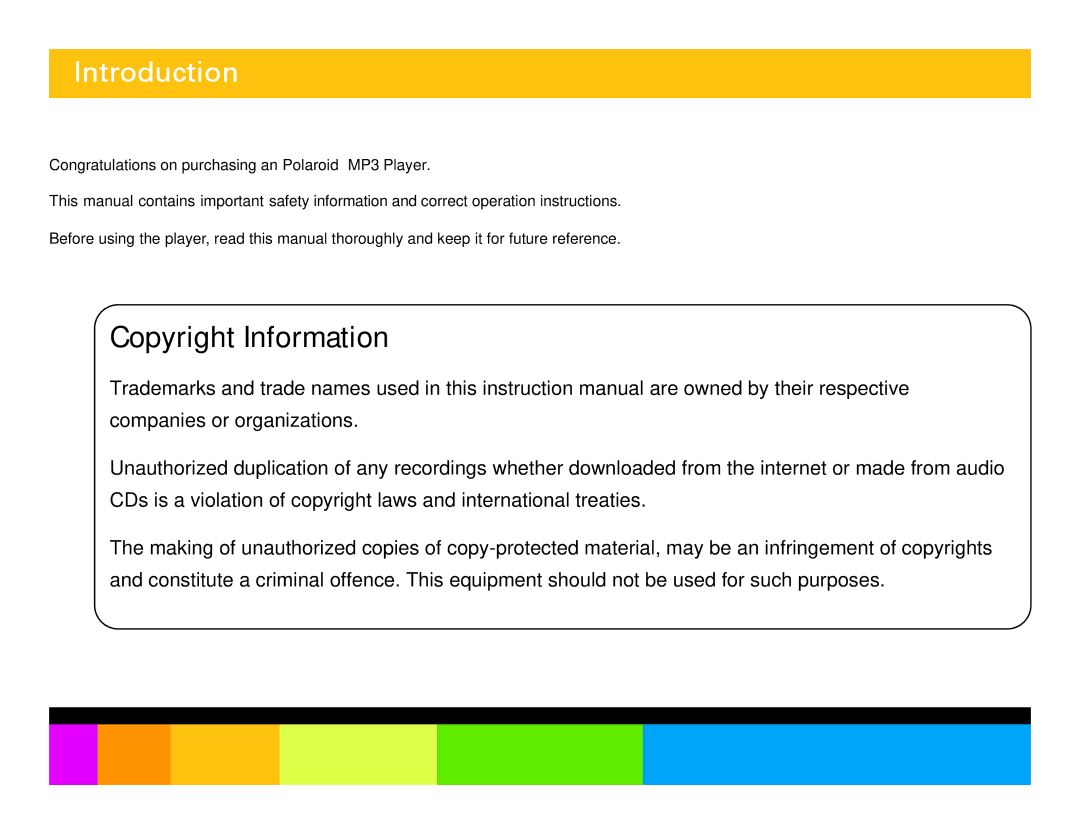 Polaroid PMP350-4 manual Copyright Information, Introduction 