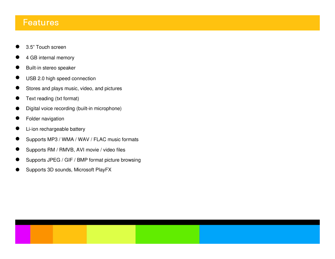 Polaroid PMP350-4 manual Features 