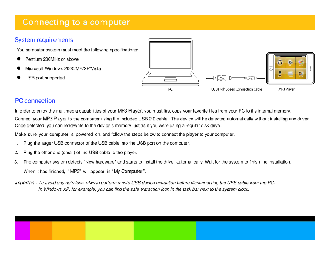 Polaroid PMP350-4 manual Connecting to a computer, System requirements, PC connection 