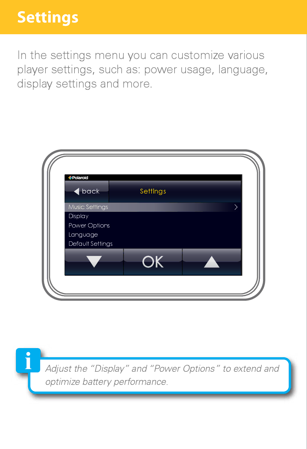 Polaroid PMP430-4 user manual Settings 