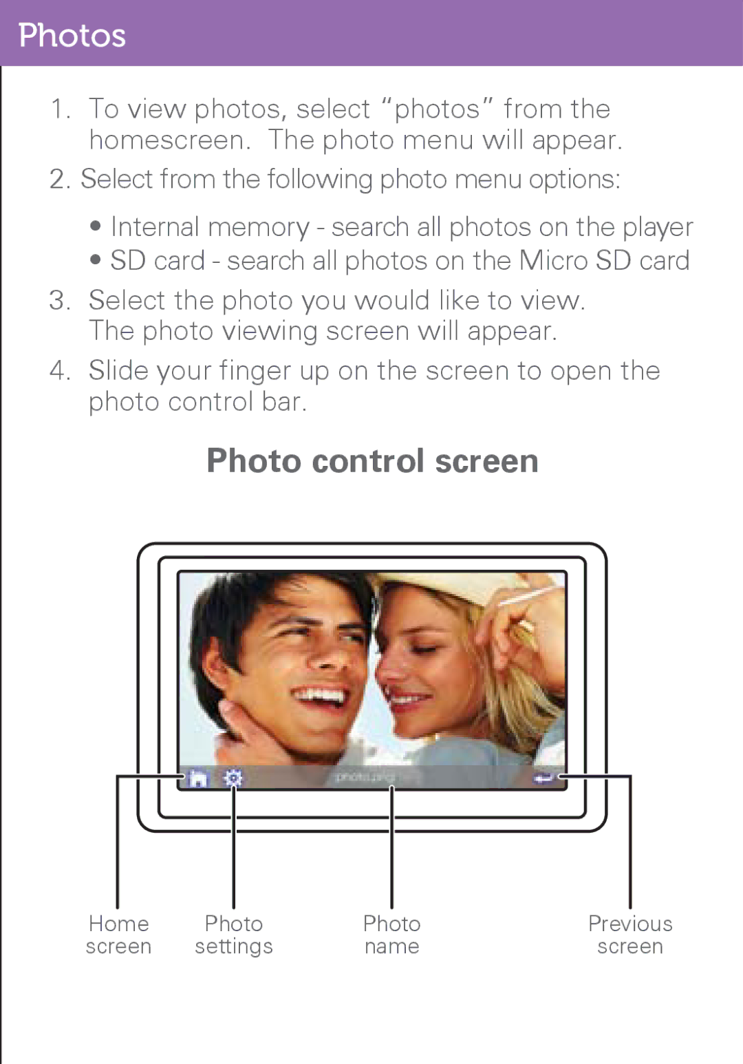 Polaroid PMP500-4 user manual Photos, Photo control screen 