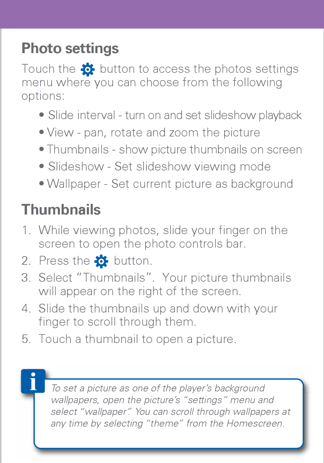 Polaroid PMP500-4 user manual Photo settings, Thumbnails 