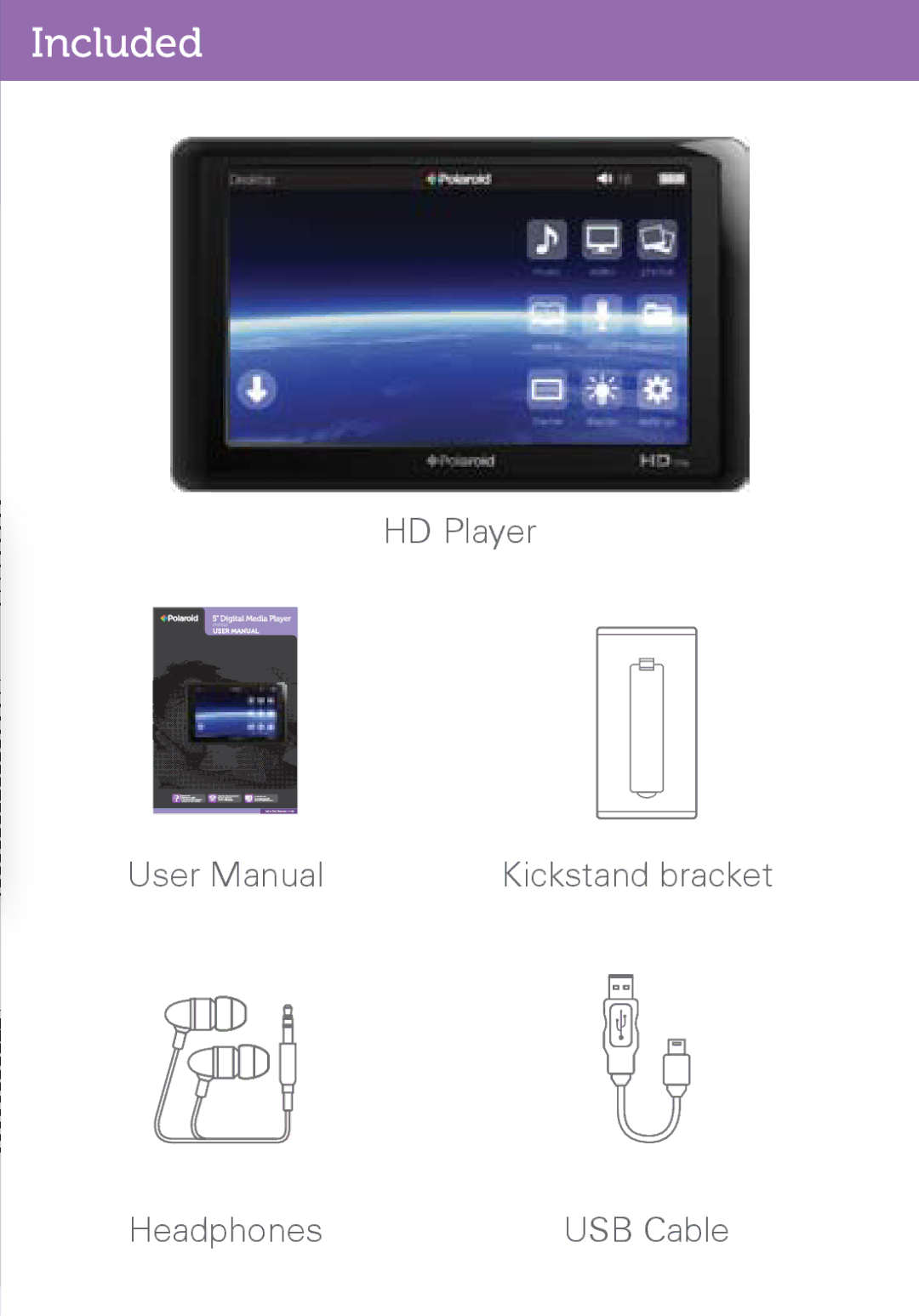 Polaroid PMP500-4 user manual Included 