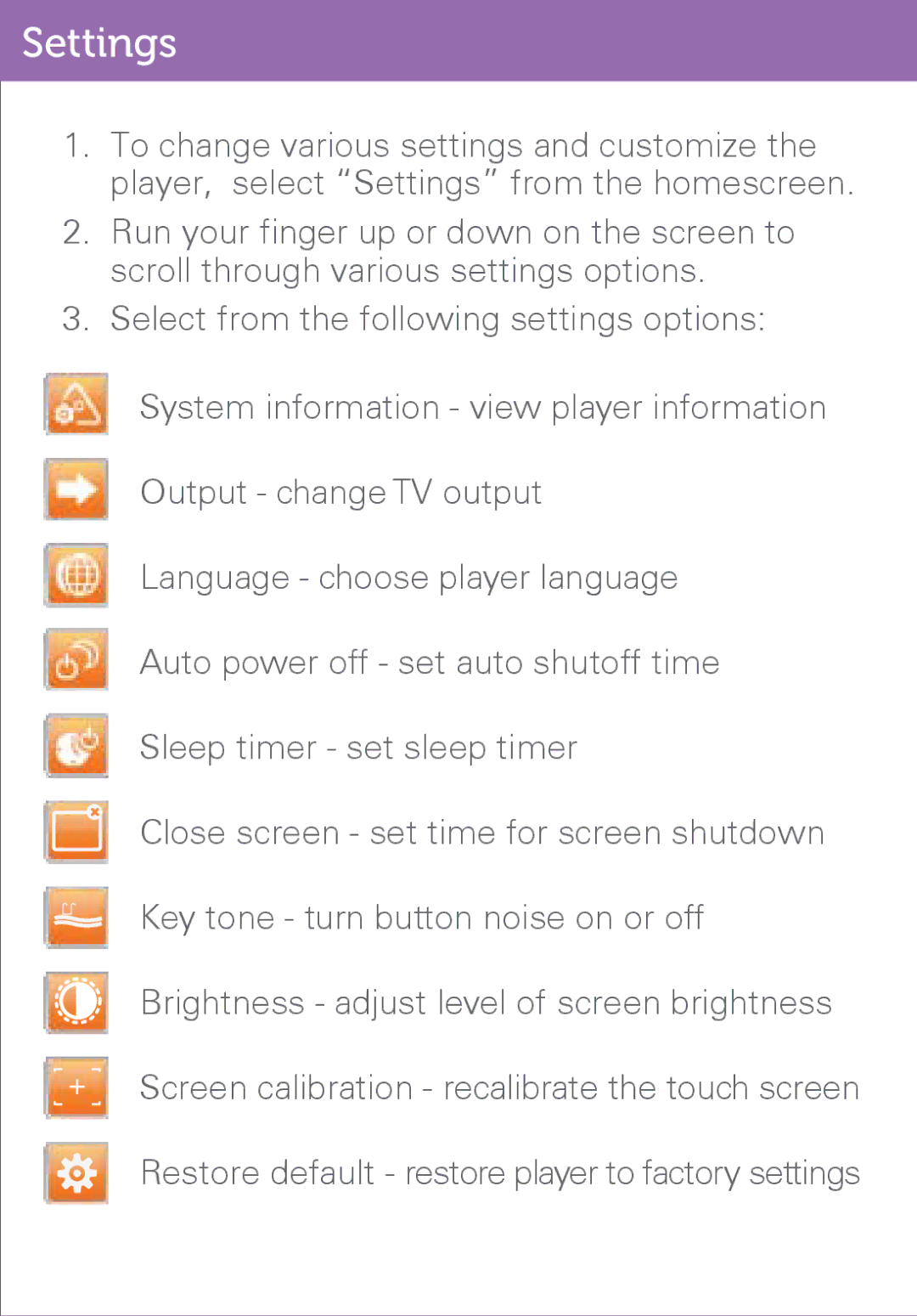 Polaroid PMP500-4 user manual Settings 