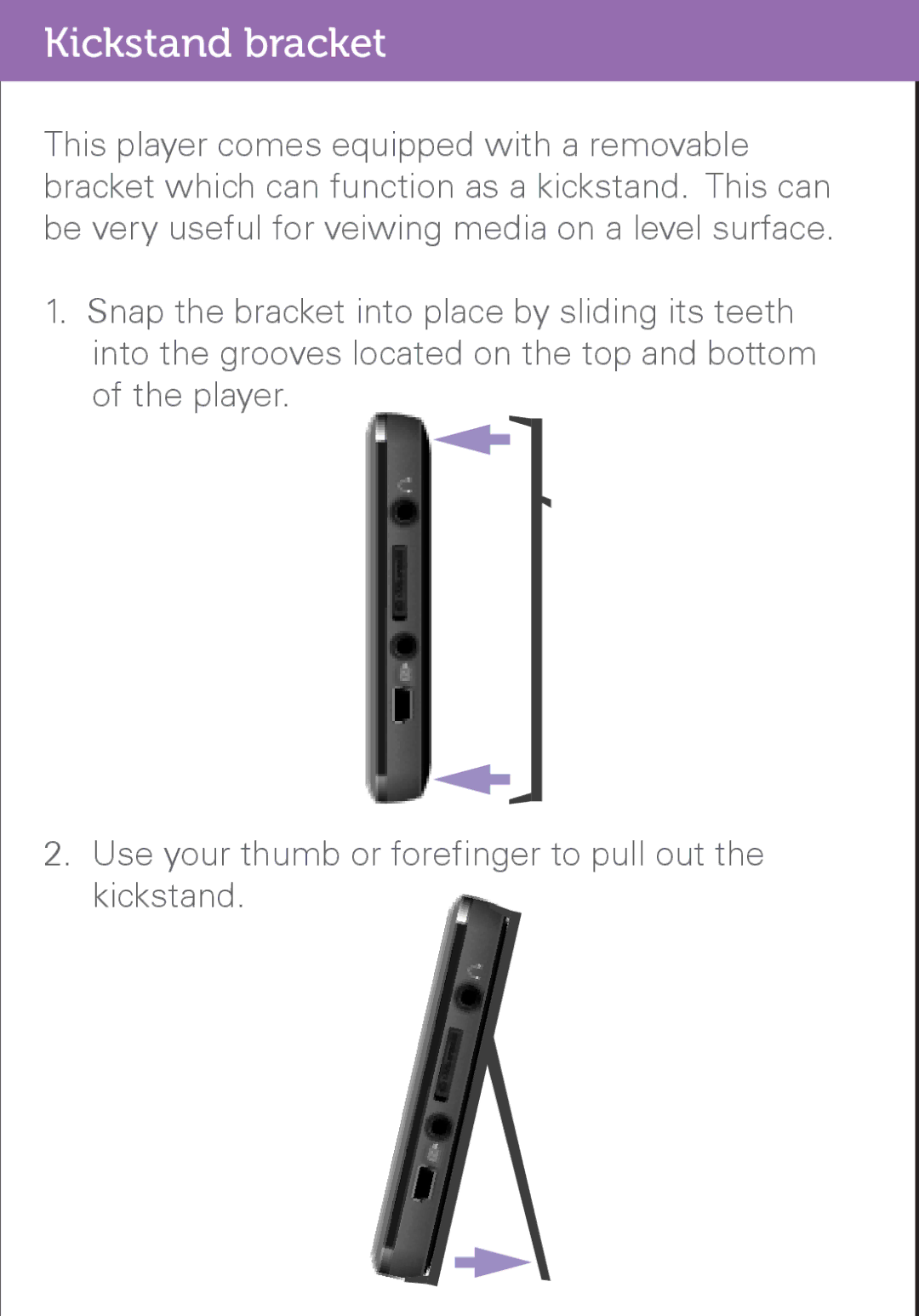 Polaroid PMP500-4 user manual Kickstand bracket 