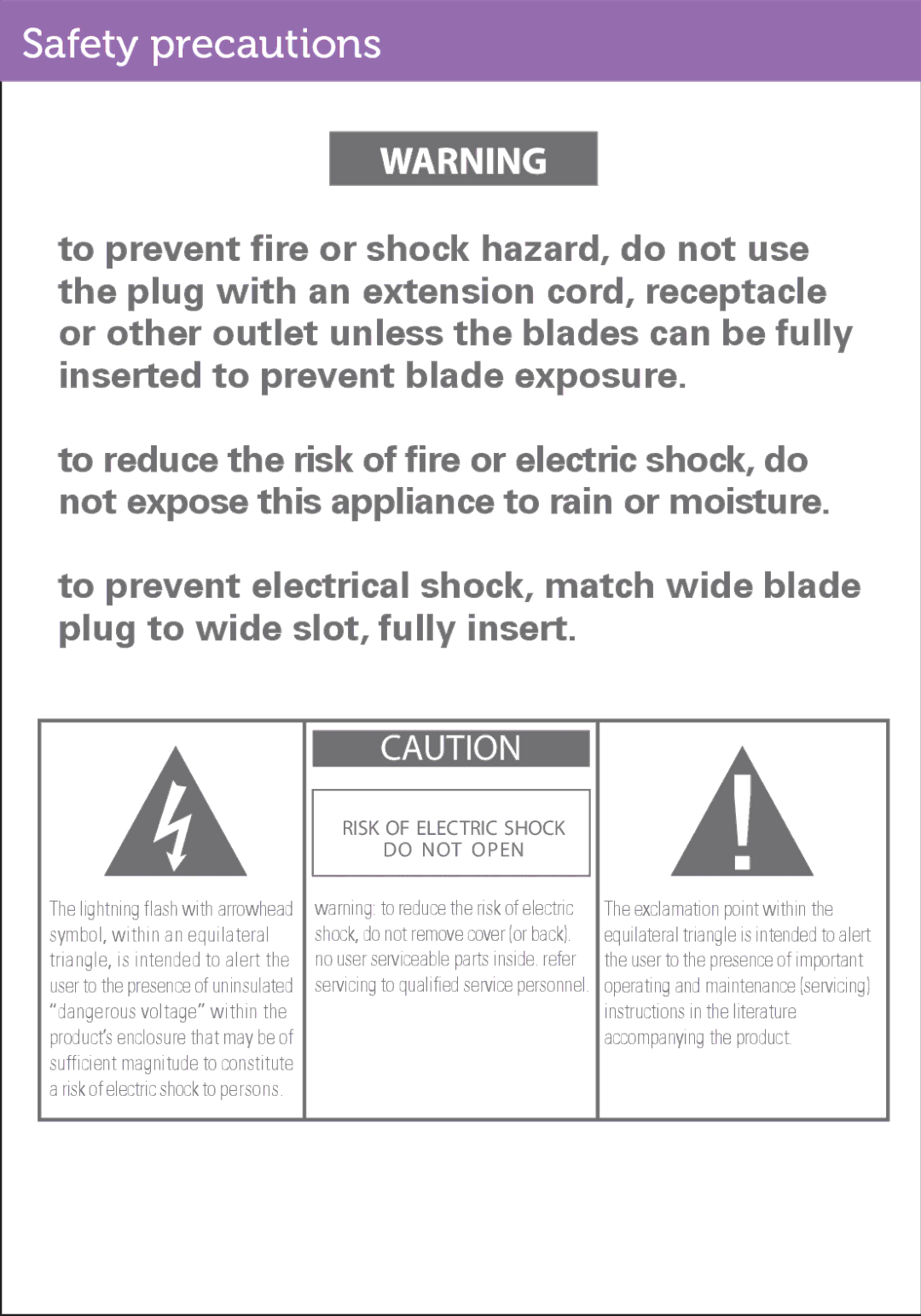 Polaroid PMP500-4 user manual Safety precautions, Do not Open 