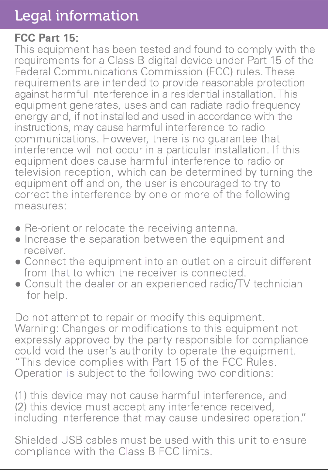 Polaroid PMP500-4 user manual Legal information, FCC Part 