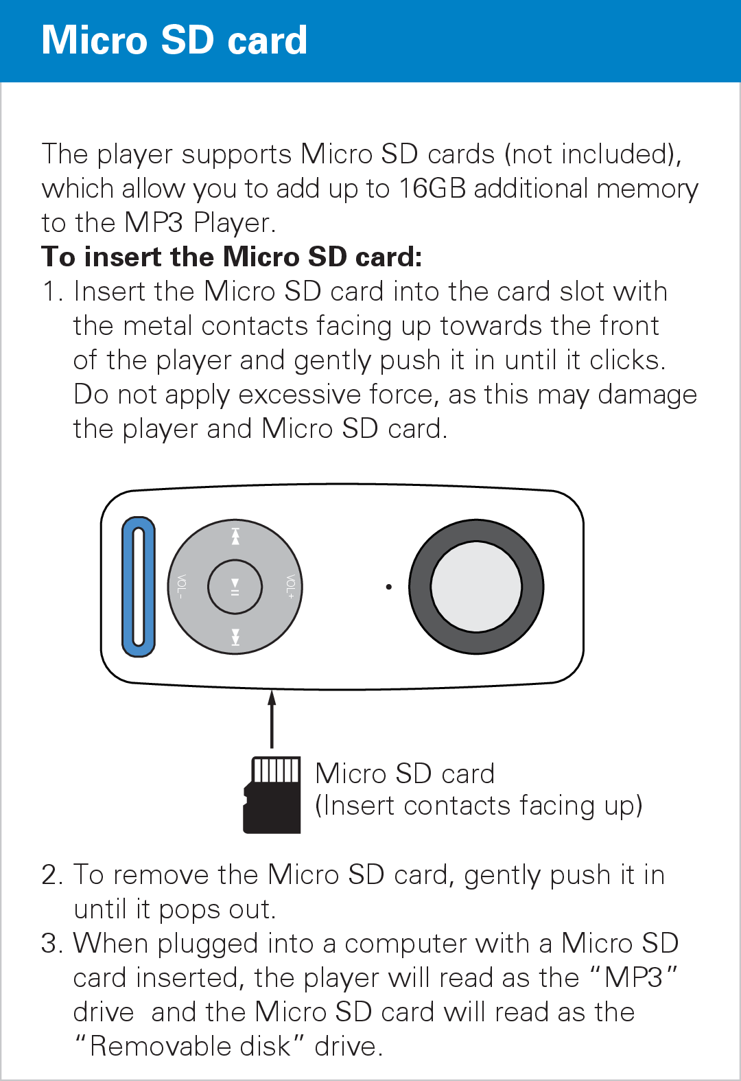 Polaroid PMP90TM user manual To insert the Micro SD card 