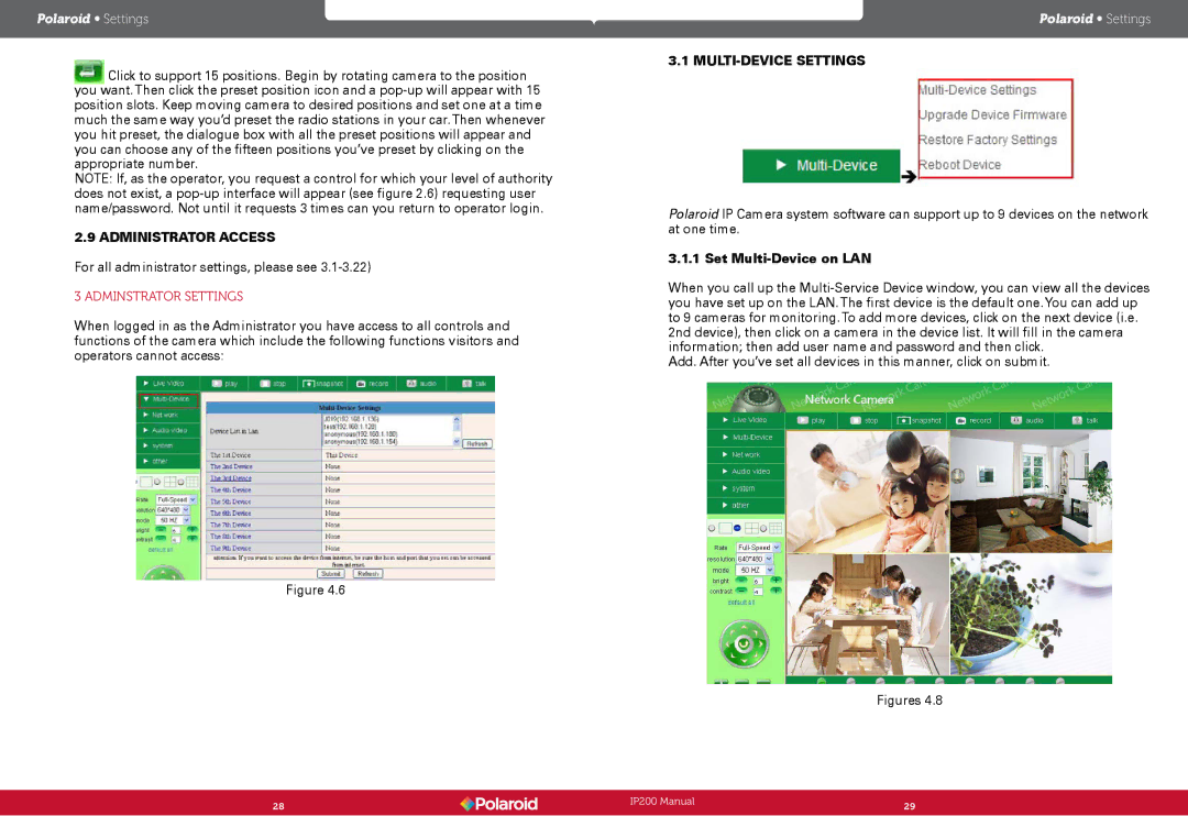 Polaroid Polaroid Wireless Surveillance Camera, IP200 Administrator Access, MULTI-DEVICE Settings, Set Multi-Device on LAN 
