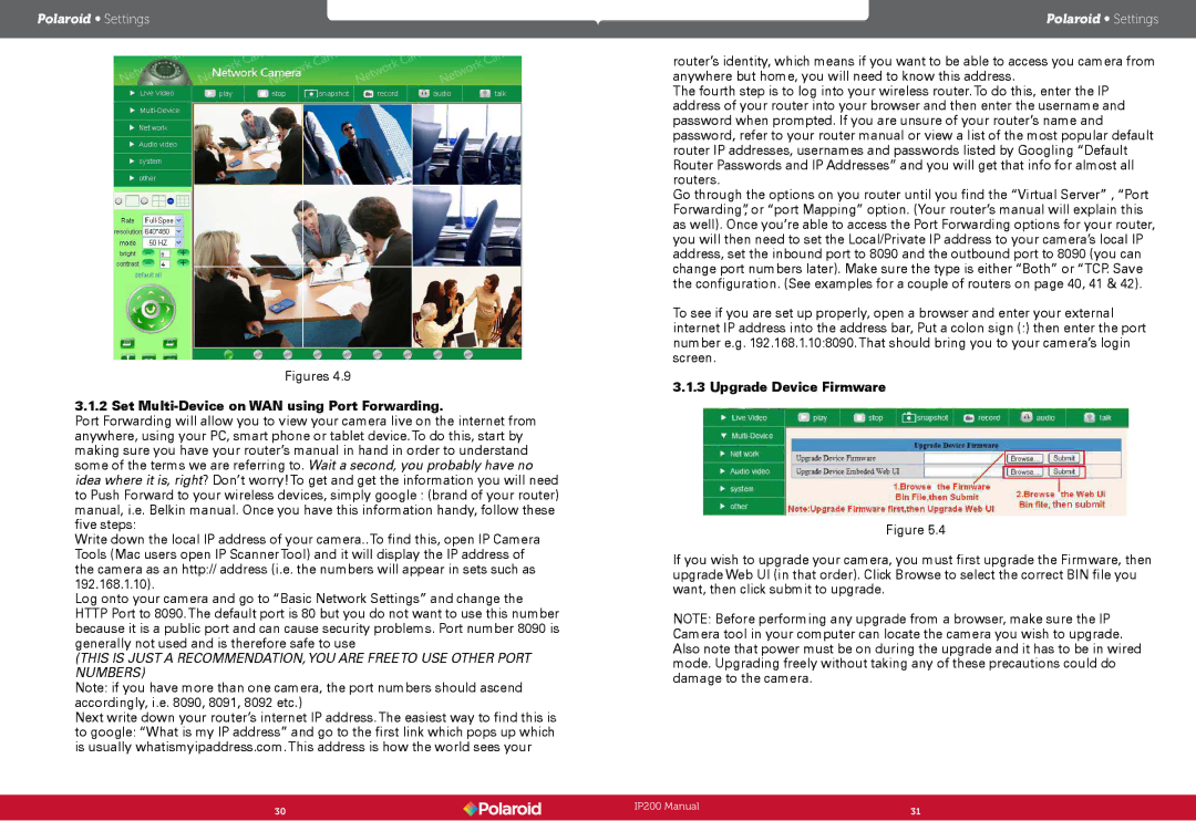 Polaroid IP200 user manual Set Multi-Device on WAN using Port Forwarding, Upgrade Device Firmware 