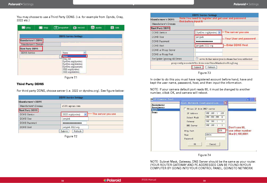 Polaroid IP200, Polaroid Wireless Surveillance Camera user manual Third Party Ddns 