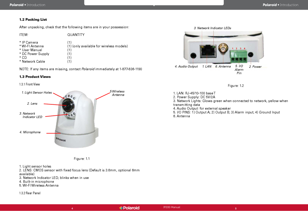 Polaroid Polaroid Wireless Surveillance Camera, IP200 user manual Packing List, Product Views 