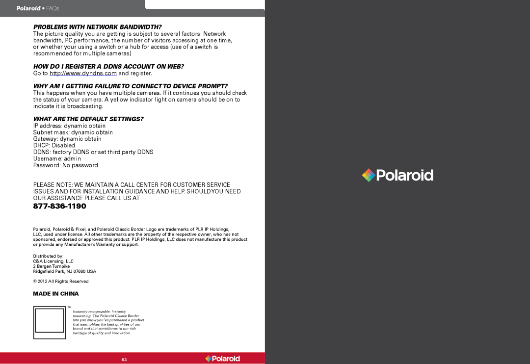Polaroid IP200, Polaroid Wireless Surveillance Camera user manual Problems with Network BANDWIDTH? 