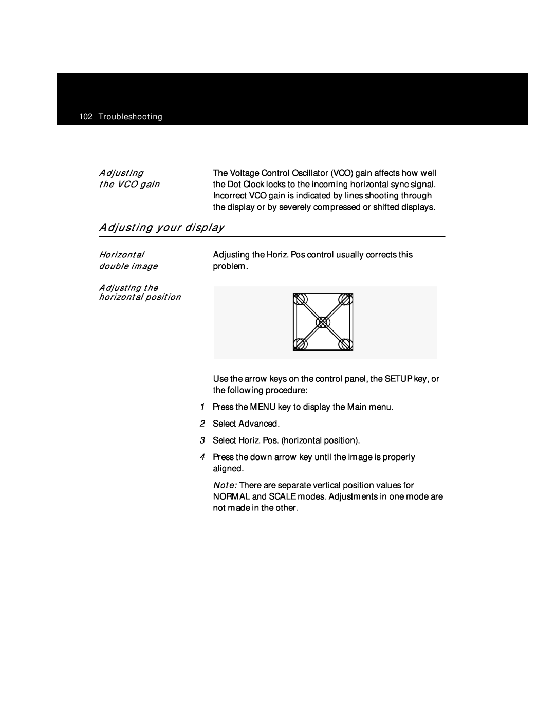 Polaroid Polaview 305 manual Adjusting your display, the VCO gain 